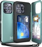 TORU CX Slim for iPhone 15 Pro Case Wallet | Protective Shockproof Heavy Duty Cover with Hidden Card Holder & Card Slot | Mirror & Wrist Strap Included - Green