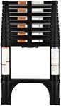 HBTower Telescopic Ladder with Non-Slip Feet, 3.8M/12.5FT Thickened High-Strength Aluminum Extendable ladders, Adjustable Height Collapsible Ladder for Caravans lofts, outdoors and Interiors,Black