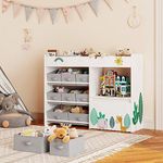 HOCSOK Kid‘s Toy Storage Unit, Children's Toy Box Organiser with 10 Non-woven Fabric Bin, Large Bookshelf Rack Cabinet for Nursery, Kindergarten, Playroom, White