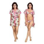 Rovty Women's Printed Robe Pink with Lingerie Set Free Size