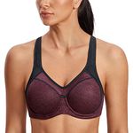 SYROKAN Women's High Impact Sports Bra Underwire Full Support Racerback Padded Running Bra Dark red Flower ash 38DD