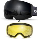 Odoland Ski Goggles, OTG and UV Protection Snowboard Goggles with Magnetic Interchangeable Lens for Men & Women, Black VLT 9%