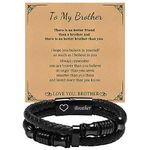 Mens Bracelet Leather Brother Gifts : Premium Genuine Leather Bracelet for Men Handsome Black Stainless Steel Magnetic Clasp Bracelet Cuff Bangle for Birthday Christmas, Gift for Brother Friends