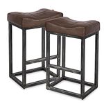 Flysky Counter Height Bar Stools Set of 2, 30 inch Saddle Stool PU Leather Barstools with Metal Base, Footrest, Tall Bar Stool for Dining, Kitchen Island, Coffee, Pub(30'')