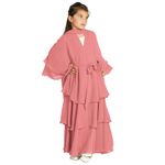 Muslim Cardigan for Girls: Islamic Dubai Abaya Clothing Prayer Robe Long Sleeve Solid Color Casual Turkey Eid Ramadan Birthday Party Clothing Middle East Muslim Thobe Pink 11-12 Years