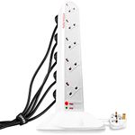 Duronic 10 Way Extension Lead Tower ST10W | 10 Gang Power Strip Cord | Surge & Spike Protector | UK Plug Sockets | WHITE | Electric Multi Plug Adapter | Max. 3000W Capacity | 1.8 Metre Power Cable