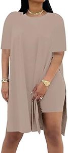 Women Plus Size 2 Piece Outfits Short Sleeve Tunic Tops and Skinny Biker Shorts Sets Tracksuits, Brown, 3X-Large