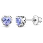 925 Sterling Silver 5mm Simulated Alexandrite Birthstone Heart Screw Back Earrings for Toddlers & Little Girls - Heart Stud Earrings for Children - Lavender CZ Heart Earrings for June Birthday Gift