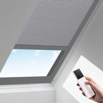ZSHINE Motorized Cellular Shades Battery Bank Optional Cordless Honeycomb Blinds Keep Warm Full Blackout Fabric Window Shades for Skylight(Light Grey)