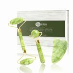 SKINROTH Grade-A+ Textured Jade Roller & Gua Sha -100% Natural Anti-Aging Facial Roller for Eye, Neck, Jawline, Wrinkle, Puffiness & Body 3-in-1 Massager Tool For Skin Glowing (Light Green)