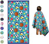 Microfiber Beach Towel for Kids - Thin and Large (30"x60") - Sports Balls - Absorbent, quick dry, sand free, lightweight, blanket - toddler, girls, boys - For Pool, Picnic, Camping, Travel, Swim