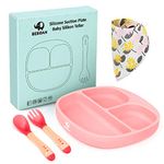 BEBOAN Silicone Divided Plate, Upgraded Non Slip Suction Plates,100% BPA-Free Feeding Dishes, Baby Toddler Plate Fits for Most High Chair (Cute Pink)