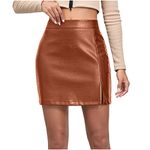 3-68 Khaki Women High Waisted Mini Short Skort Skort for Teen Girls Faux Leather Summer Fall Skort Zip Up 2024 Clothes Fashion Y2K S