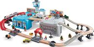 Hape Super Cityscape Transport Bucket Set | Wooden Toy Train Set with City Scenes, Plane, Battery-Powered Engine, for Children 3+ Years