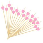 100 Pcs Cocktail Sticks - Wooden Toothpicks, Pink Hearts Cocktail Sticks Finger Food Fruits Sandwich Canape Burger Sticks Cocktail Decorations for Party Supplies, Drinks, Fruit, Cocktail Garnish