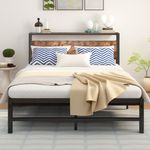 ARFARLY Full Bed Frame with Wood Storage Headboard,Double Bed Frame,No Box Spring Needed,Strong Slats Mattress Foundation,Easy Assembly,Black+Brown