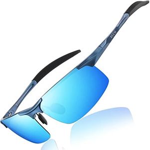 DUCO Mens Sports Polarized Sunglasses UV Protection Sunglasses for Men 8177s, Blue Frame Revo Blue Lens, Oversize