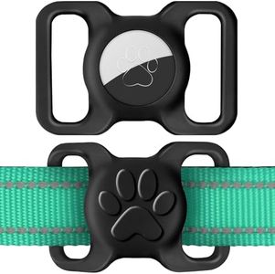 Dynmeow 1 Pack Airtag Dog Collar Holder, Stretchy Silicone Airtag Holder for Medium and Large Dog, Anti-Lost Protective Apple Air Tag Watch Compatible with 1.2 and 1.5 inch Wide Collar, Black, L