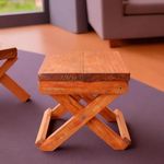 Folding Foot Stool, Small Ottoman Foot Rest for Couch, Wooden Footstool, Change Shoes Bench, Modern X Ottoman Chair for Living Room, Entryway, Children Room, Bedroom, Caravaning, 23X30X23 cm, Orange