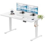 Flamaker Electric Standing Desk 120x60cm,Height Adjustable Desk with Hook and 2 Memory Setting, Anti-Collision Sit Stand Desk,Adjustable Desk Stand Up Desk for Home Office,White