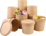 HOT BARGAINS 25 X 8oz/ 230 ml Brown Kraft Disposable Soup Cups Containers with Lids Paper Soup Bowls Takeaway Tubs Deli Containers (8oz, 25, Count)