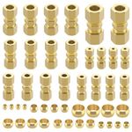 Taiidaues 46pcs Brass Compression Tube Pipe Fittings Assortment Kit, 1/8" 3/16" 1/4" 5/16" 3/8" 1/2" OD Compression Union Connector & Compression Sleeves Ferrules