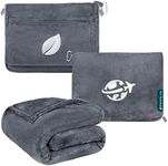 PAVILIA Travel Blanket and Pillow Set, Airplane Blanket Compact 2-in-1 Soft Bag, Travel Essentials for Adult Flight, Portable Throw with Arm Hole, Plane Car Traveling Gift Accessories, Dark Gray