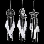 Jetec 3 Pcs Dream Catcher Moon Sun Star Design Handmade Traditional Design Craft Ornament Wall Art Hanging Home Decoration Bedroom Wedding(Classic Style,White)