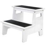 BAMGROW Kids Step Stools for Toddlers Bathroom Wood Toddler Step Stool Kitchen Counter Sink Baby Stepstools Bamboo Wooden Foot Bed Stool for Child Potty Training Toilet Stool Stepping Stool, White