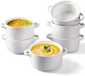 DELLING 6 Pack Soup Bowls with Handles, 24 Oz Large Serving Soup Bowl Set, Ceramic Soup Crocks for French Onion Soup, Cereal, Chilli, Stew, Microwave and Oven Safe, White