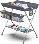 Babylicious Baby Portable Changing Table - Foldable Changing Table with Wheels - Portable Diaper Changing Station - Adjustable Height Baby Changing Table-Safety Belt and Large Storage Rack for Infants