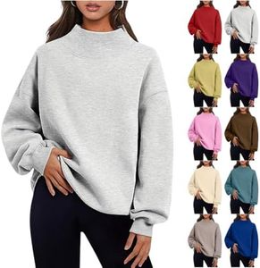 Rkwins Mock Neck Sweatshirt for Women Oversized Fleece Casual Pullover Gray