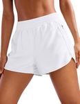 CRZ YOGA Women's High Waist Running Shorts - 3'' Mesh Liner Quick Dry Athletic Gym Workout Shorts with Zipper Pocket White 10