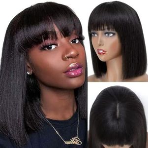 TQPQHQT Lace Front Wig Human Hair Parrucca Donna Capelli Veri Umani Bob Lace Wigs 13X4 Lace Frontal Wigs Kinky Straight Lace Wigs Unprocessed Peruvian Virgin Hair Wig 12 Inch