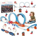 Awsoo Train Track with 2 Loops for Boys,72 Inches Tracks & Train Carriages, Toddler Model Trains for 3 4 5 6 7 8+ Years Old Kids Birthday Gifts