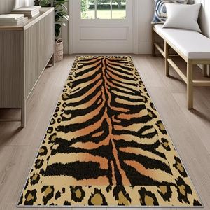 Reocahoo Vintage Tiger Runners for Hallways 4x12ft, Brown Tiger Print Runner Rug Western Animal Rugs, Non-Shedding & Easy to Clean, Suitable for Living Room Hallway Bedroom