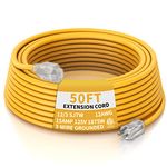 PLUGTUL 12 Gauge Extension Cord 50 Ft, Heavy Duty Outdoor Extension Cord Waterproof Lighted End SJTW, 3 Prong Grounded Plug for Safety, 15A 1875W, ETL Listed, Great for Garden and Home, Yellow