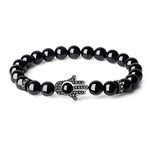 COAI Hamsa Hand Protection Tourmaline Stone Beaded Bracelet for Men Women 18cm