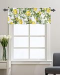 Summer Lemon Flower Window Valance,Watercolor Plant Privacy Panel Rod Pocket Curtain Valance for Kitchen,Farm Fruit Green Leaf Short Curtain Toppers Window Treatment for Bedroom Bathroom 54x18in