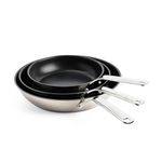 KitchenAid Stainless Steel PFAS-Free Ceramic Non-Stick 3-Piece Frying Pan Skillet Set 20 cm, 24 cm and 28 cm, Induction, Oven Safe, Silver