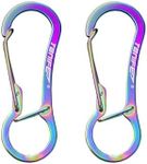 TONIFE Carabiner Clips 2 Pack, Stainless Steel Carabiners Hook for Carabiner Key Rings, Carabiner Small Snap Buckle Spring Backpack Fasteners (MT2803 Rainbow Titanium*2)