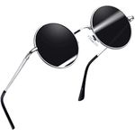 Joopin Vintage Lennon Round Sunglasses Man - Polarised UV400 Protection Metal Frame Retro Circle Sunglasses for Women and Men (Silver Black)