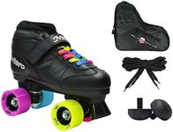 (Mens 8) - New Epic Super Nitro Rainbow Indoor / Outdoor Quad Roller Speed Skate 4 Pc. Bundle w/ Bag & Jam Plugs (Mens 8)