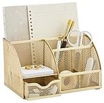 Annova Mesh Desk Organizer Office with 7 Compartments + Drawer/Desk Tidy Candy/Pen Holder/Multifunctional Organizer (gold)