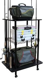 Rush Creek Creations, Fishing Rod Holder for 12-Rods, Fishing Pole Holder for Garage, for Fishing Gear, Pole, Rod, Tackle Box, Holistic Fishing Rod Storage, 12 Freshwater Rod Clips, Big Wheels, Black