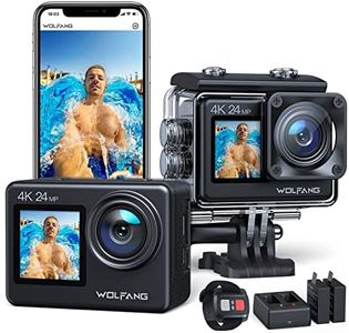 WOLFANG GA200 Action Camera 4K 24MP Waterproof 40M Underwater Camera EIS Stabilization WiFi Adjustable Wide Angle Helmet Camera (Charger, 2 Batteries, Remote Control and Accessory Kit)