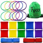 Vykor Bean Bag Throwing Game Set，10 Pieces Solid Plastic Toss Rings and 10 Pieces Nylon Bean Bags，Outdoor 3 in 1 Christmas Carnival Game for Kids Indoor Outdoor Party Family Garden Sports Games