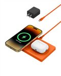 Belkin MagSafe-Compatible 2-in-1 Wireless Charger 15W, Fast Charging Station for iPhone 16, 15, 14, 13 Series, AirPods, and More - Dual Device Charging Pad - Orange