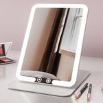 Fancii Rechargeable Travel Makeup Mirror with Bright LED Lights and 3 Color Modes - Ultra Thin, Portable and Lightweight, Touch Dimming, Compact Folding Mirror, Lighted Vanity Mirror, Nora Mini