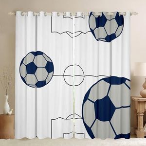Football Curtains for Bedroom Living Room (2 Panels, 52 x 90 Inch) Kids Football Court 30%-50% Blackout Curtains Boys Girls Teens Soccer Ball Pattern Darkening Drapes Sports Theme Window Treatments